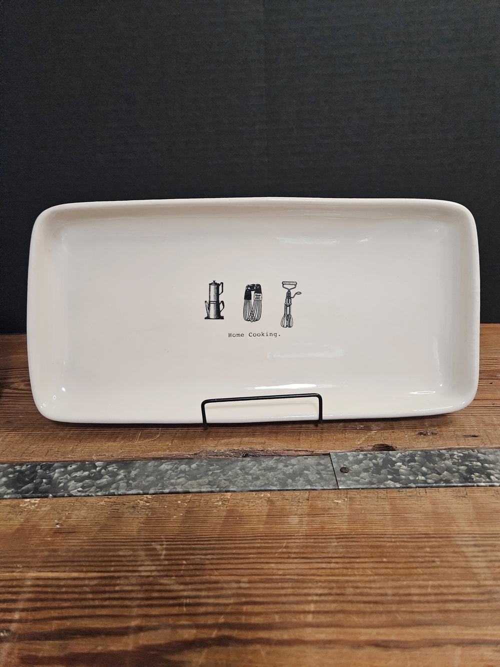 Rae Dunn White Ceramic Serving Tray with Kitchen Illustration